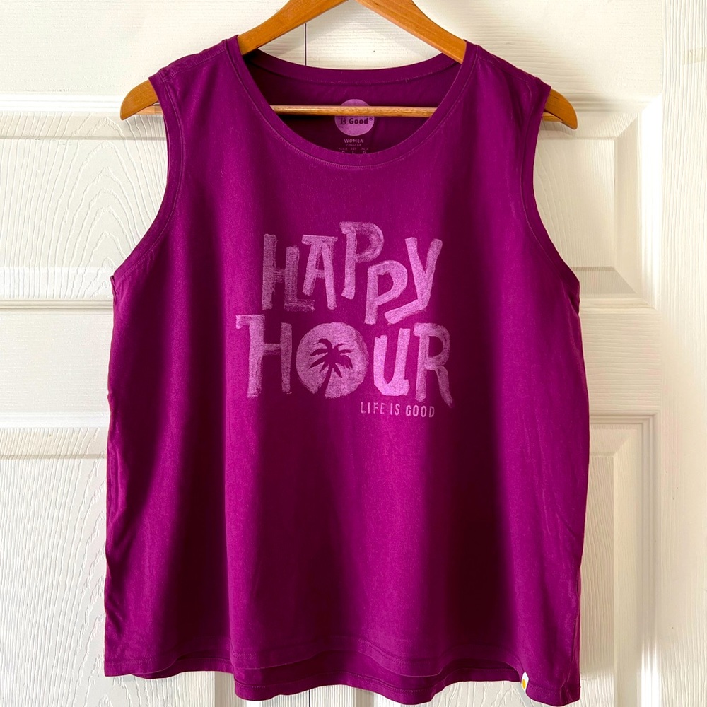 Life is Good Women’s Large Tank Top Purple Happy Hour Palm